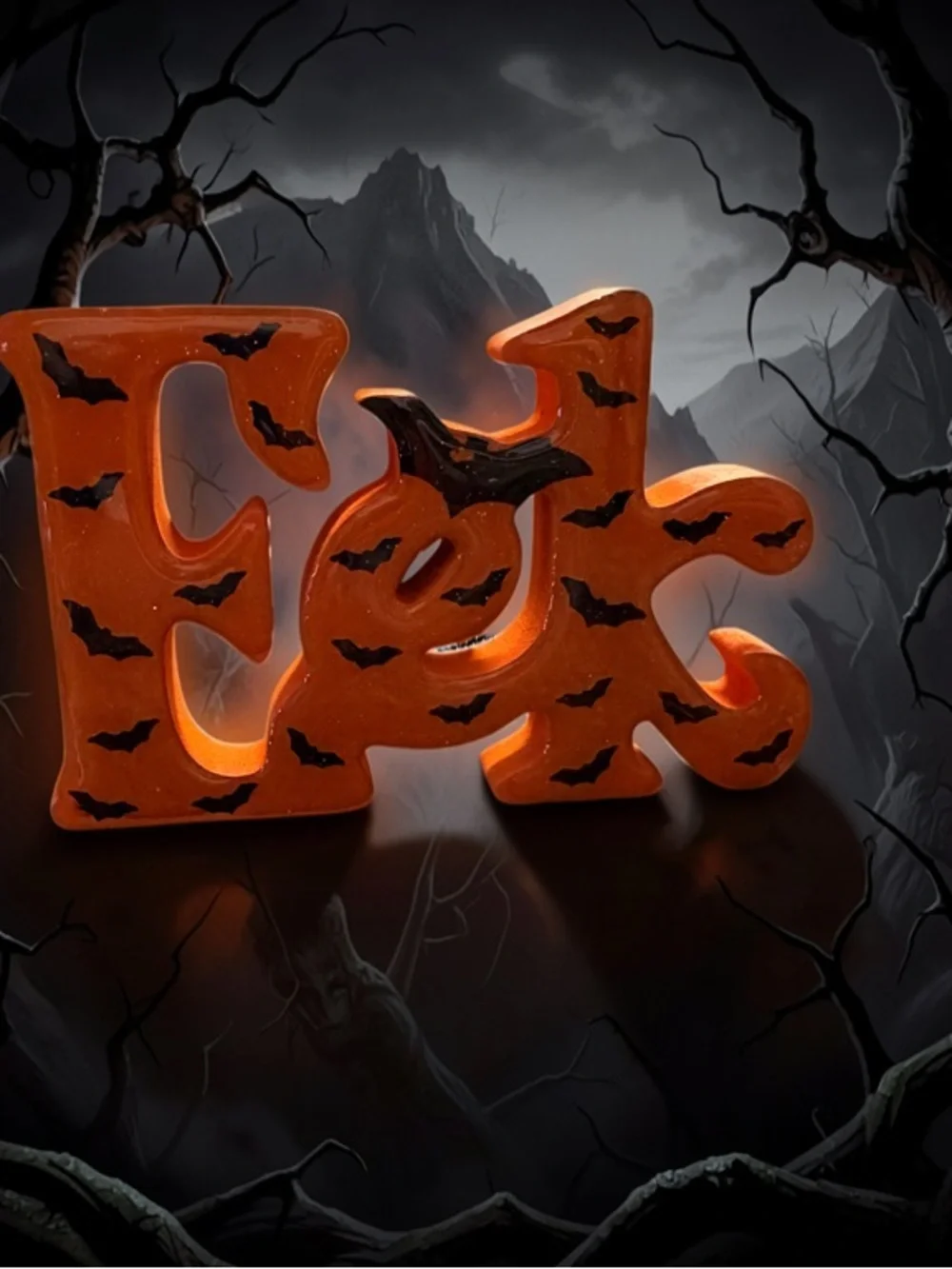 NWT 🦇🖤🎃Orange Halloween 'Eek' Wooden Decor with Black Bat Accents Sign 🦇🖤🎃